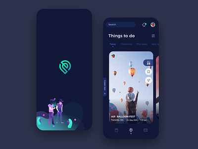 Ethos App app app icon appdesign blue dark app dark mode dark theme dark ui design events events app homepage illustration interface landing logo splash tickets ui ux