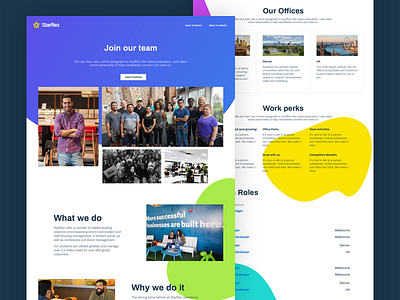Recruitment Landing Page blobs colourful layout sketch