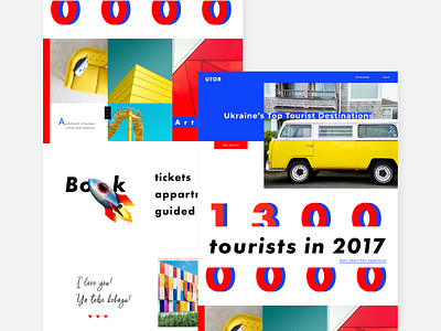 Travel landing page app artist blue card concept design graphic desgin illustration landing minimal red tourism travel typography ui ukraine ux vector web yellow
