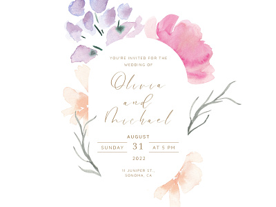 Elegant loose watercolor frame. Floral wedding invitation