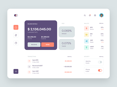 Cryptocurrency Exchange Dashboard banking bitcoin blockchain clean coin crypto crypto wallet cryptocurrency dashboard finance flat design minimal modern neat trading platform ui ux web webapp website