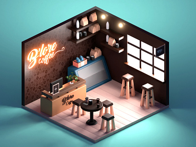 3D Coffee Bar 3d blender coffee coffee bar color illustration isometric lowpoly render room