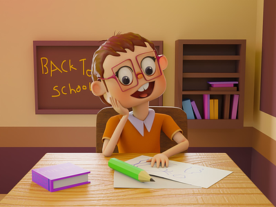 Happy Kid 3D 3d 3d illustration 3d kid blender happy happy kid illustration kid school