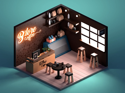 3D Coffee Bar Animation 3d animation blender coffee bar color design illustration isometric lowpoly render room