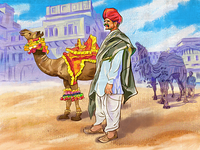 Pushkar Camel Fair camel camel and men clean illustration pushakar pushakr camel festival rajshthan