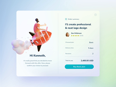 Purchase summary component concept animated modal animation clouds fly micro interaction modal payment payment process purchase summary rocket summary ui ui component uiux