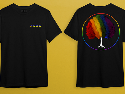 Black T-shirt with colorful tree