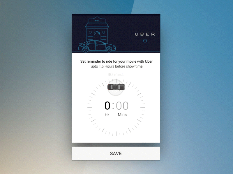 Set reminder to ride for your movie with Uber app bookmyshow design interaction principle reminder sketch uber ui ux