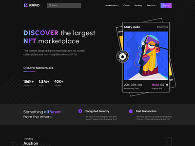 Largest digital marketplace artist artisti dark theme fun landing page nft nftmarketplace portal ui design uiux wen layout