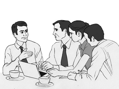 Group of four people collaborating collaboration illustration