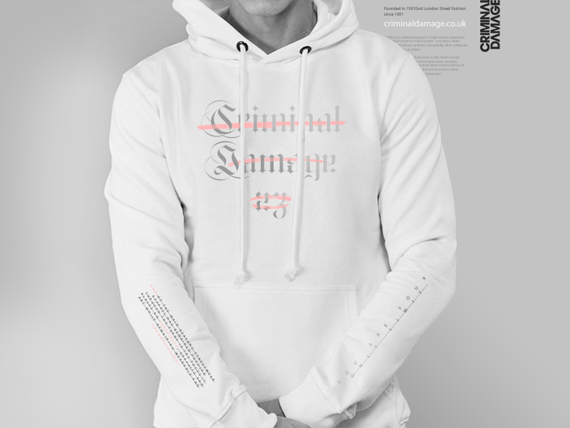 Criminal Damage hoodie branding johnnaked t-shirt criminal damage graphic typography illustration calligraphy lettering