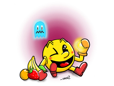 Indulge- Pacman fruit game ghost illustration pacman pellet power video