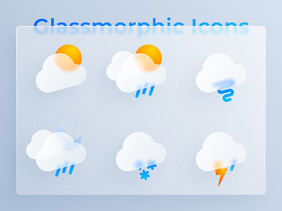 Glassmorphism Style Weather Icon Set cloudy design figma forecast glass style glassmoprhism glassmorphic icon pack icon set mobile trend ui weather
