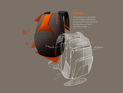 Laptop Bag backpack bag branding clean concept design illustration orange potoshop product product design sketch sketchbook