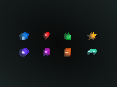 Frosted glass icons - dark colourful dark design figma fluent design frosted glass graphic design icon icons illustration translucent transparent xd