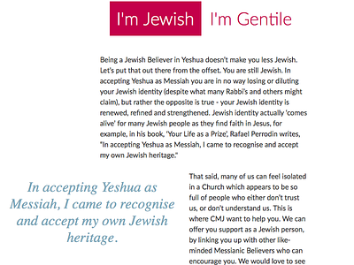 Jewish or Gentile? clean pink sans serif serif web site white