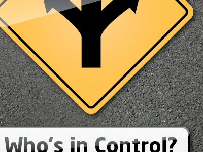 Who's in Control? flyer grey white yellow