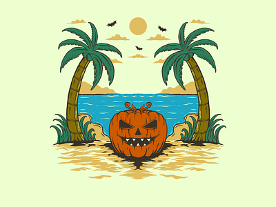 HELLOWEEN BEACH adventure badge bone death design design brew designforsale halloween handdrawn horror illustration logo outdoorapparel retro scary sleketon summer supplyco tshirtwork vintage