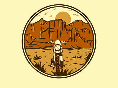 BROTHERHOOD ON THE DESERT adventure badge desert design graphic design handdrawn illustration landscape logo mountains nature outdoor retro scene summer texture travel vintage wilderness