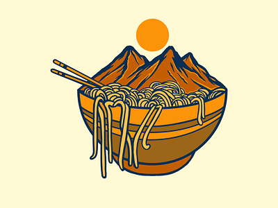 MOUNTAIN RAMEN adventure badge character delicious design food handdrawn healthy illustration japanese logo lunch meal noodles ramen restaurant retro soup summer vintage