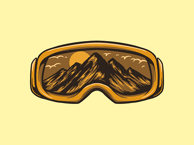 MOUNTAIN SWIMMING GOOGLES activity adventure badge design diving equipment glasses goggles handdrawn illustration isolated leisure logo retro sea sport summer swimming vintage water