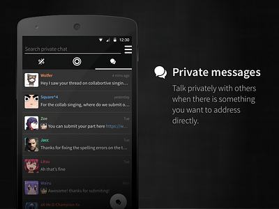 The Colorless (Private messages) mobile mobile app mobile app design mobile ui mobile ux