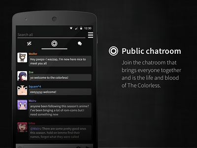 The Colorless (Public chatroom) mobile mobile app mobile app design mobile ui mobile ux