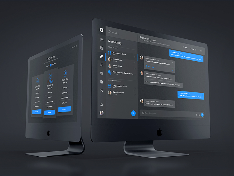 Cyane UI Kit - Dark Mode plans chat tools dashboard admin panel interactive ux ui desktop charts dark