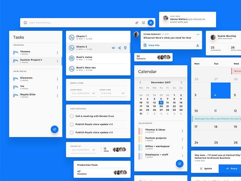 Cyane UI Kit - +150 Fine Elements dark charts desktop ui ux interactive pop-up admin calendar search list files