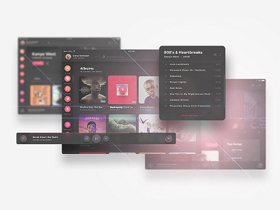 Crimson UI Kit - Highly Customizable albums dark flat music music player player screens tablet x ui ux web