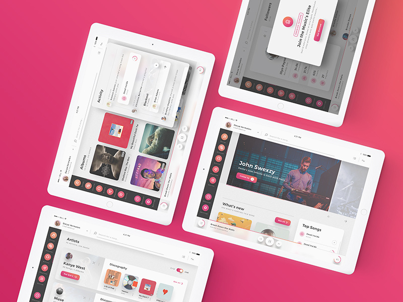 Crimson UI Kit - Beautiful, Rich and Minimal music player albums player music flat dark screens ux ui tablet x web