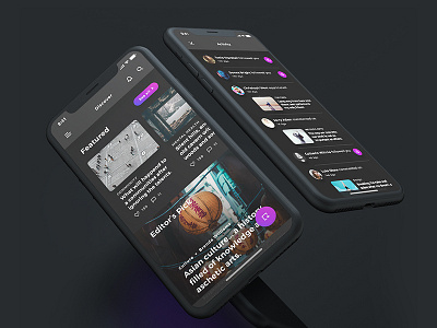 Lydia UI Kit - Dark Mode activity article blog dark discover interactive iphone x iphonex mobile purple ui ux