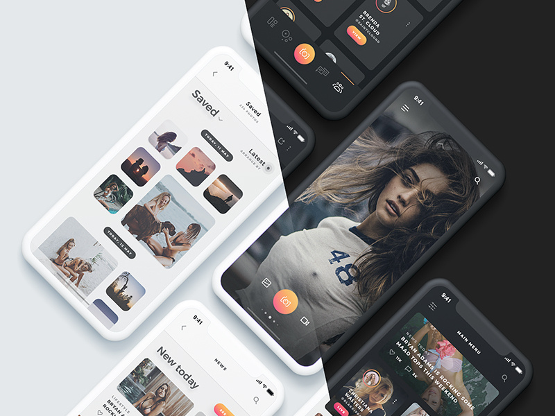 Arnelle UI Kit - Dark & Light stories messages chat gallery media app ui ux ios iphone x gold