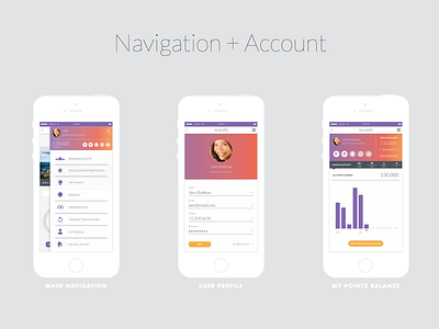 Getgo App Navigation & Account settings airline app app design design gamification graphic design ios loyalty ui ux
