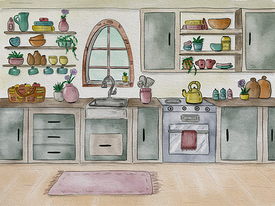 Kitchen Watercolor Digital Painting art digital art drawing illustration kitchen painting procreate room watercolor watercolour