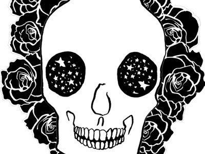 Occult Illustration black drawing floral illustration ink night occult roses skull sky stars