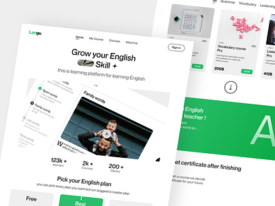 English learning platform design english figma graphic design learning minimal product ui uidesign uiux ux web web design