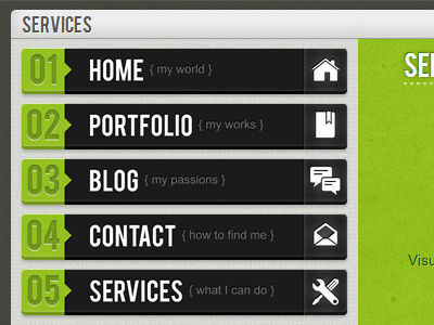 Menu for personal website buttons interface menu portfolio ui web design