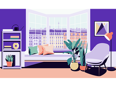 Interior setting with a view of Berlin berlin illustration illustrator interior vector window