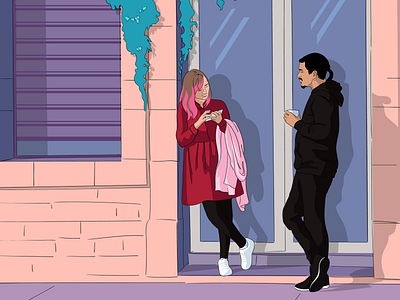 Door couple illustration illustrator love people street vector