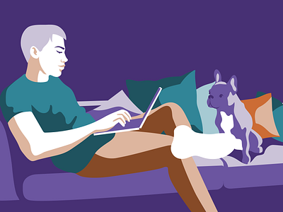Guy and his dog comfort dog freelance freelancer illustration illustrator kontist laptop man relaxed vector work from home