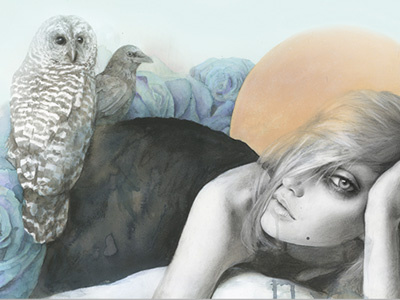 One In The Same acrylic art bird girl illustration pastel pencil