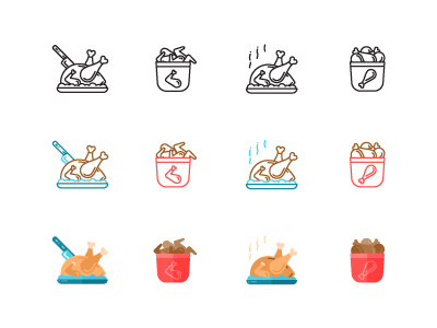 Chicken icons chicken dish icons legs roast set wings