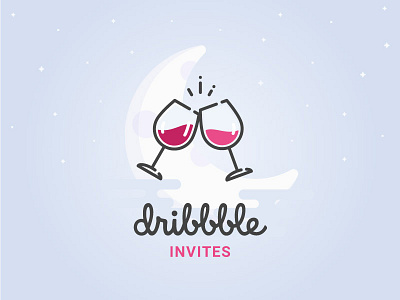 2 dribbble invites to give away!! glasses icons illustration invite moon stars two ui wine