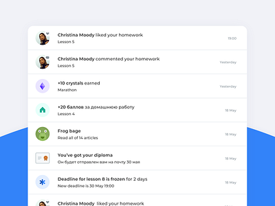 Activity feed comments design details education gamification interface learning management system likes lms notifications phone points rating social socialization ui ui details ui elements ux