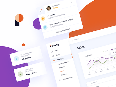 Profity UI details analytics analytics chart application cards crm dashboad graphs interface notification center notifications profile profity sales simple stats ui ux webapp