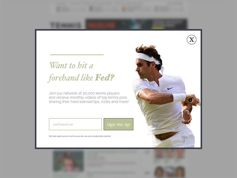Daily UI #001 form signup desktop popup clean tennis fed ui modal dailyui