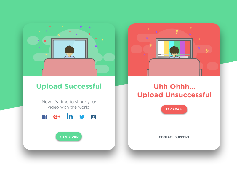 Daily Ui #011 round video upload card red green illustration message ui dailyui