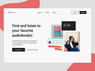 Audiobook Landing Page app audio app audiobook brand identity design system e learning ebooks edtech education education website hero section landing page product design