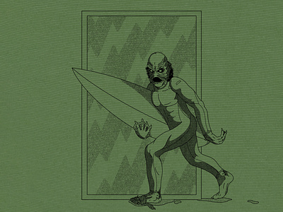 Surfing Creature creature creature from the black lagoon drawing graphic design horror ipad movie procreate surf surfing wetsuit